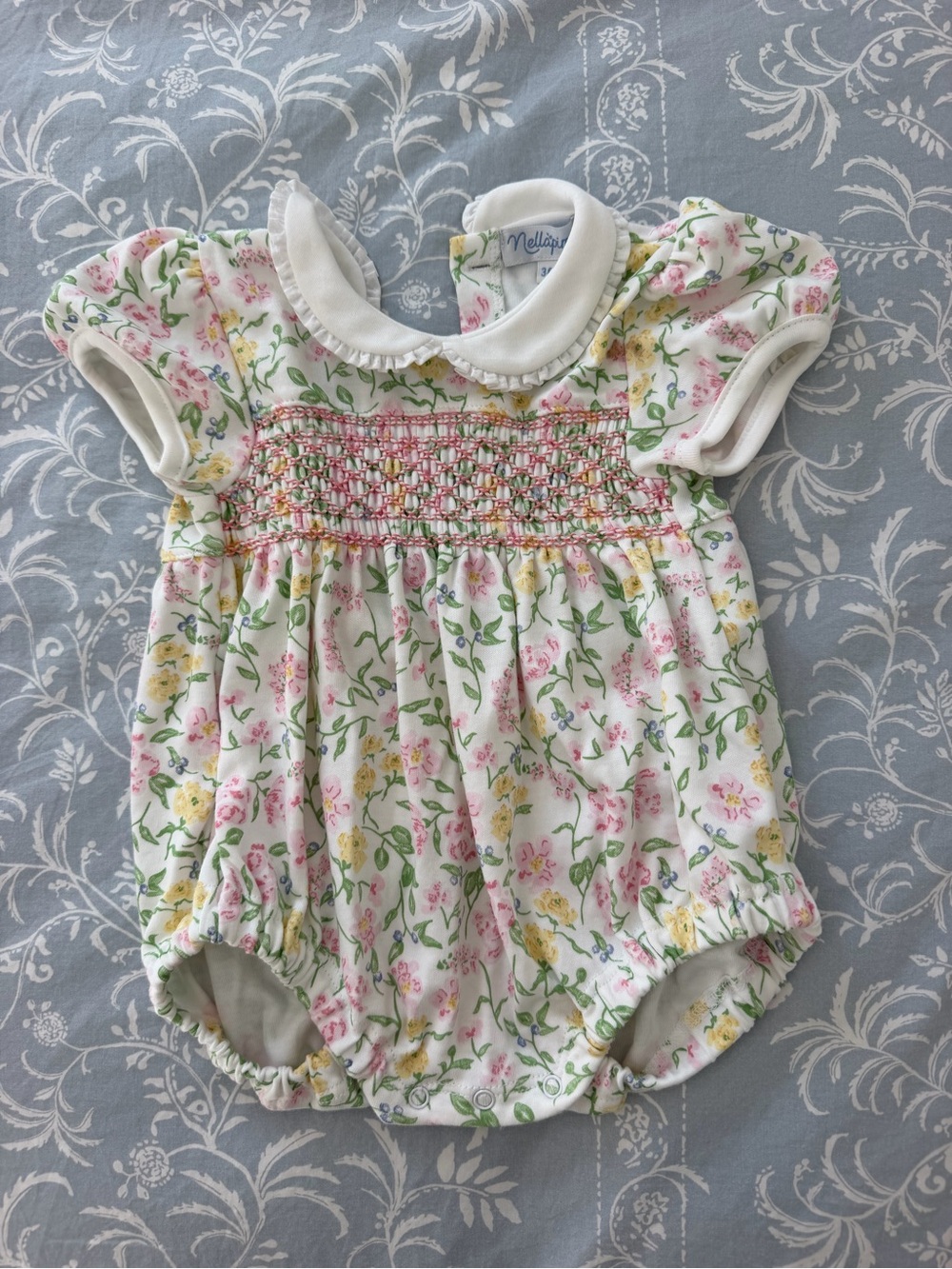 Nellapima Floral Smocked Pink & Yellow Baby One-Piece